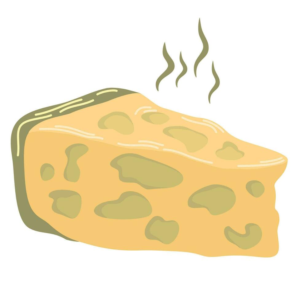 Stinky blue cheese wedge. Cheese with mold. Smelly food vector illustration Isolated on a white background