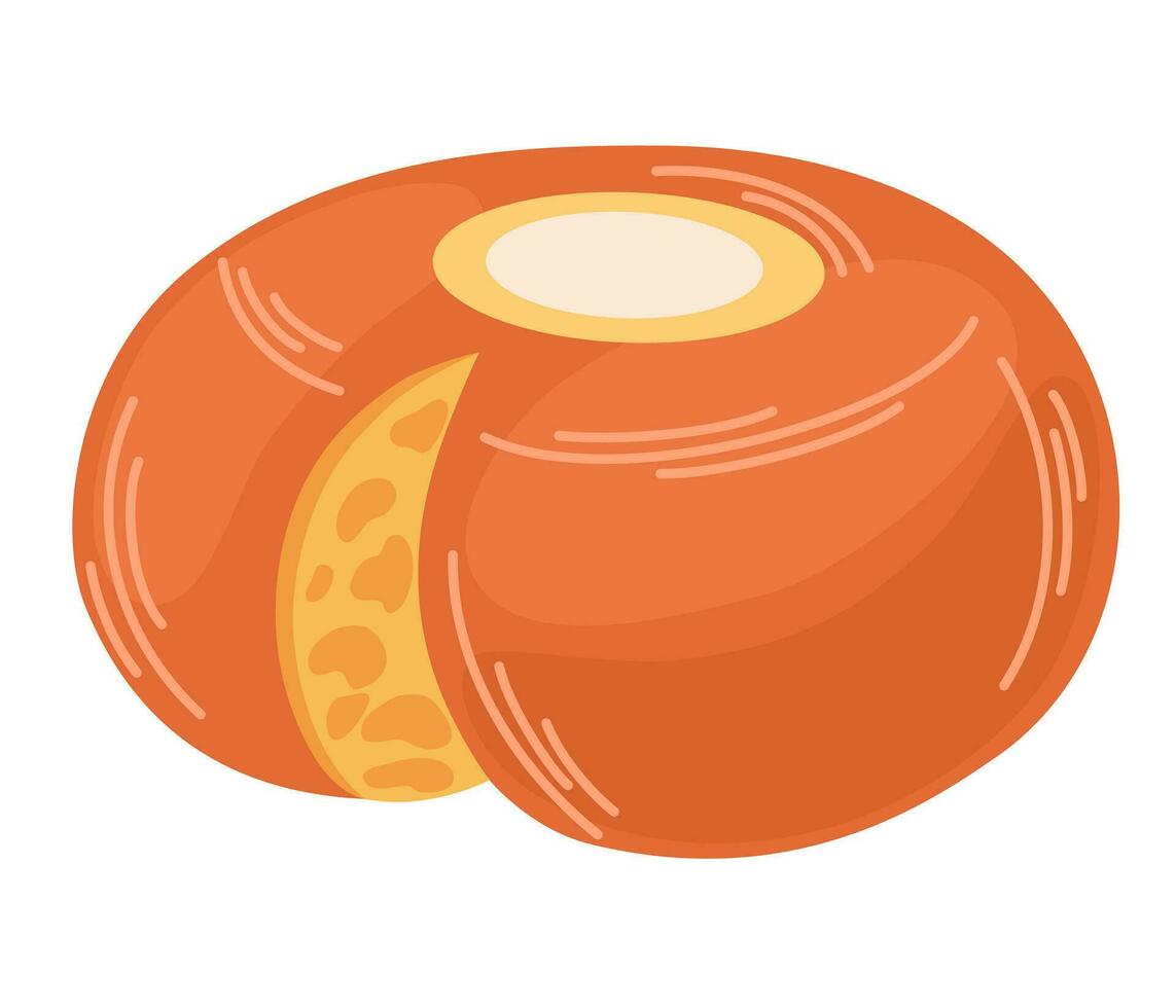 Round cheese. Dairy product for cookbook, packing, cafes, menus, restaurants. Vector Hand draw Illustration isolated