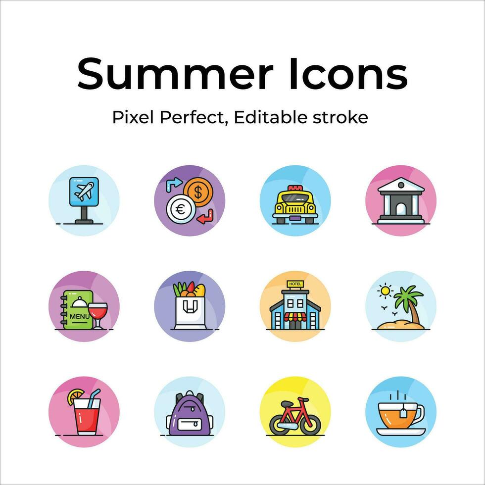Capture the essence of summer with a vibrant and playful collection of creatively designed icons vector