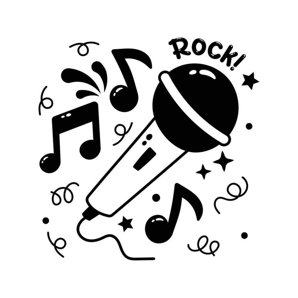 Hand drawn wired microphone, sticker or singing mic in modern style vector