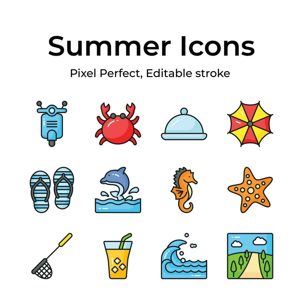 Bring the joy of summer to your projects with a delightful assortment of seaside inspired icons vector