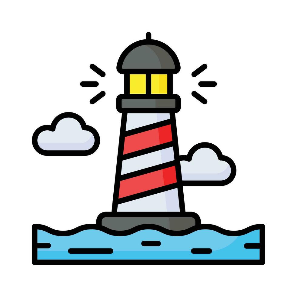 A tower containing a beacon light to warn or guide ships at sea, well designed icon of lighthouse vector
