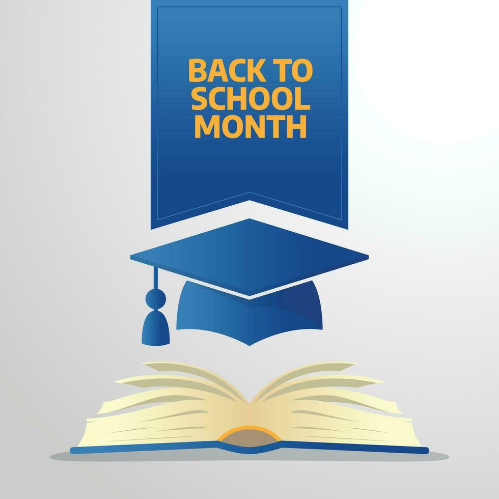 back to school month design template for celebration. book vector design. school illustration. graduation hat vector template.