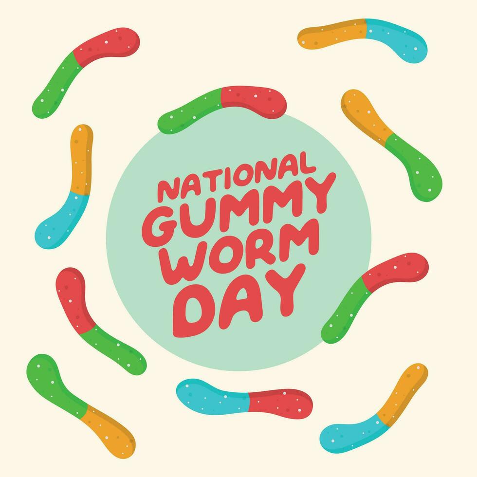 national gummi worm day design template for celebration. gummi vector illustration. flat gummi worm candy vector design.