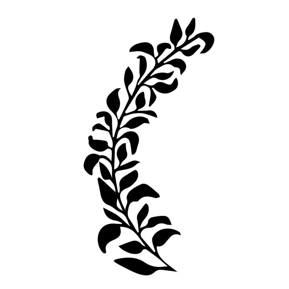 Branch, border black contour, wreath or border, elegant decoration in doodle style isolated on white background. . Vector illustration