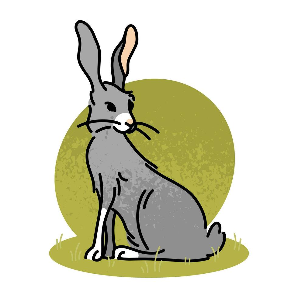 Flat vector illustration of a gray hare. Wild forest animal, inhabitant of the taiga, isolated on a white background. Carnivorous mammal, wildlife, trotter hare.