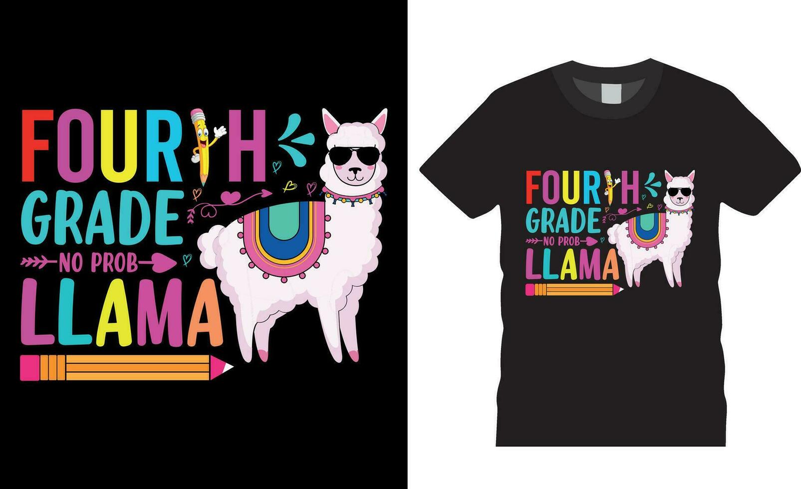 Llama Teacher fourth grade no prob llama Shirt Back to First Day School vector
