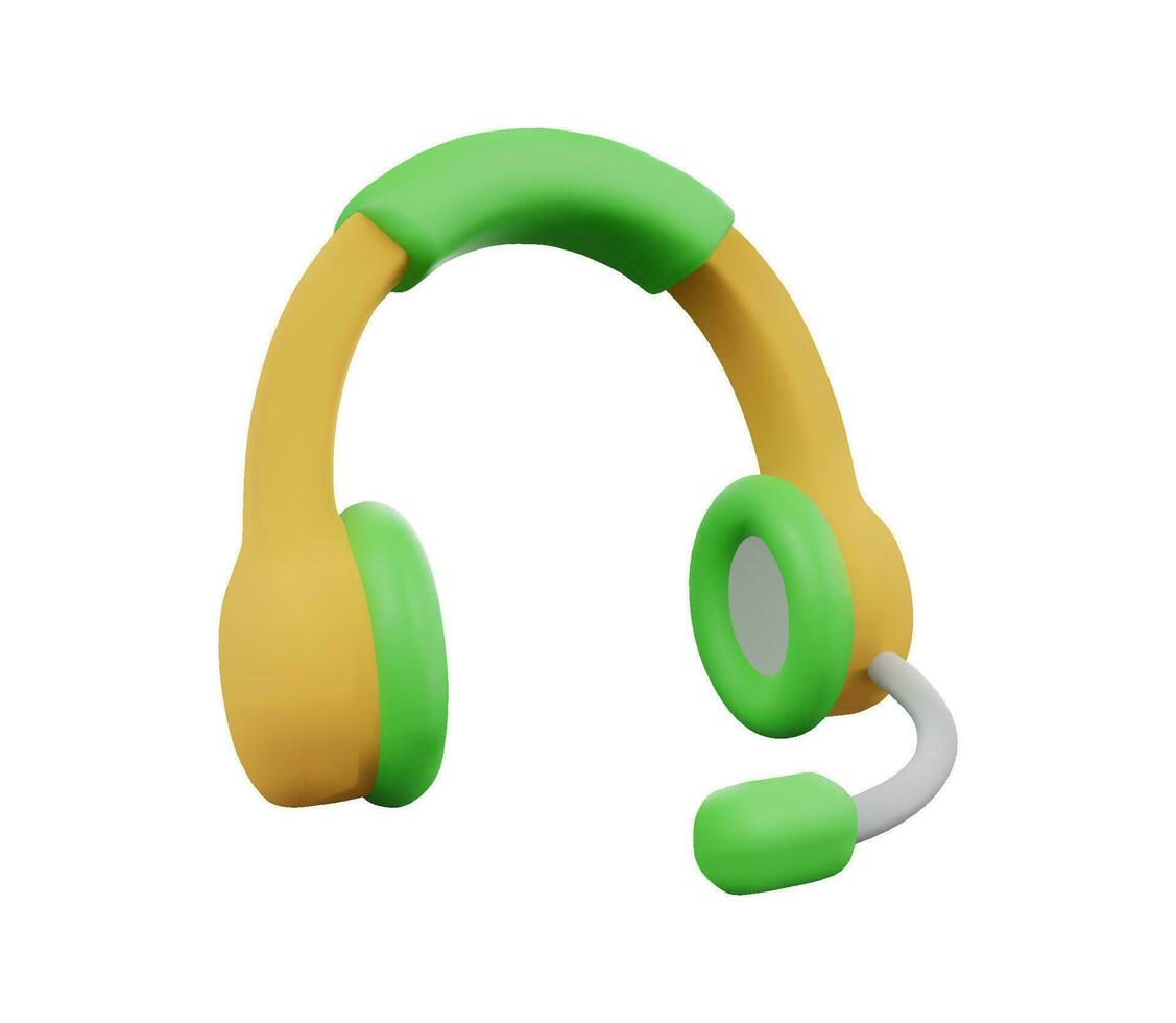 3d render headphones with microphone icon for web and app in yellow and green color vector