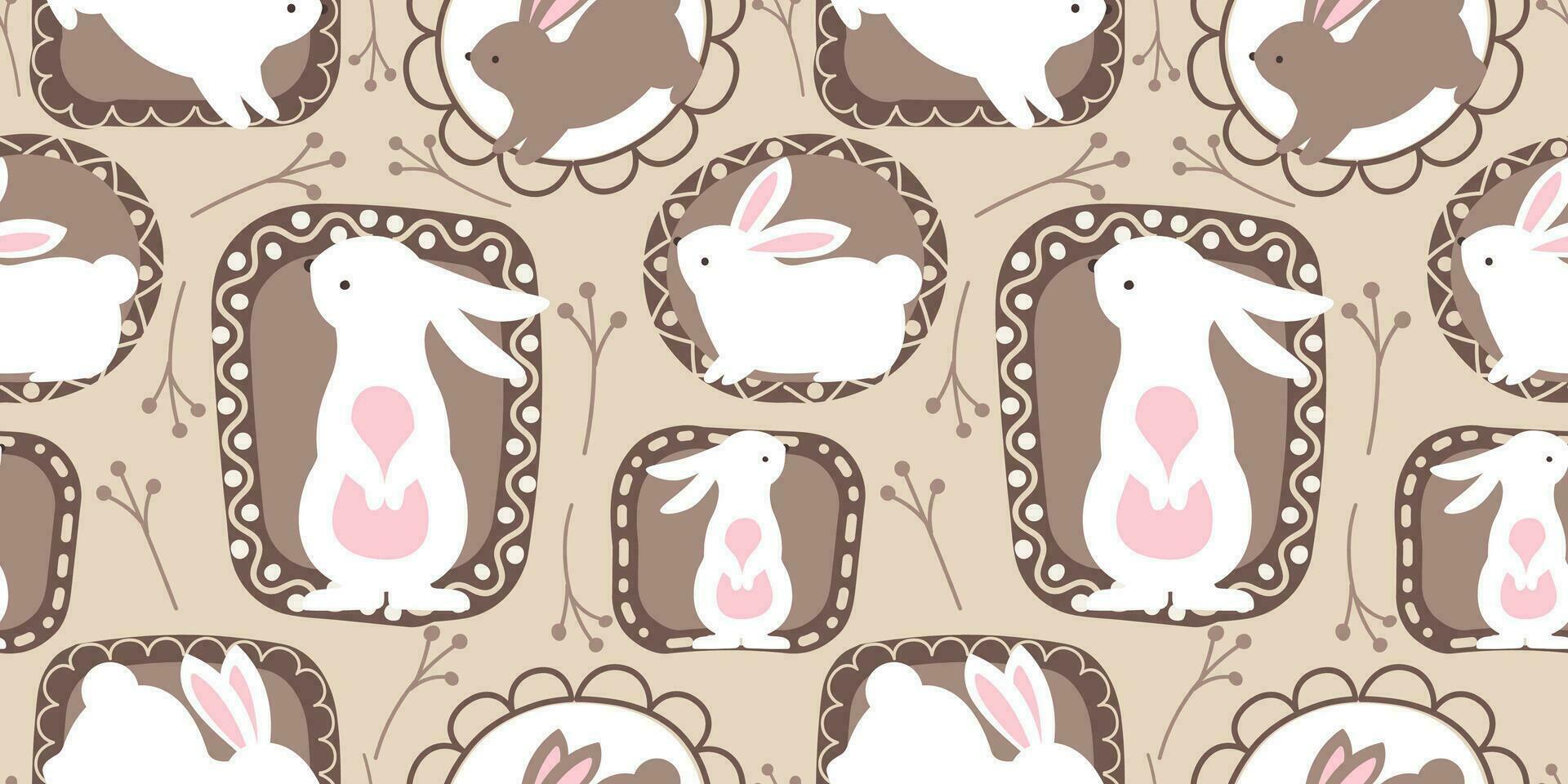 Cute Bunny In The Garden Seamless Pattern vector
