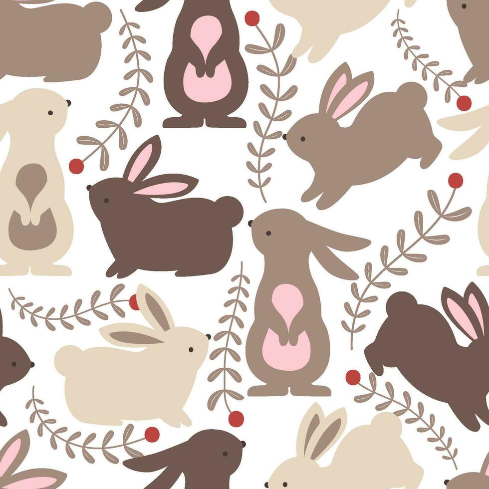 Cute Bunny In The Garden Seamless Pattern vector