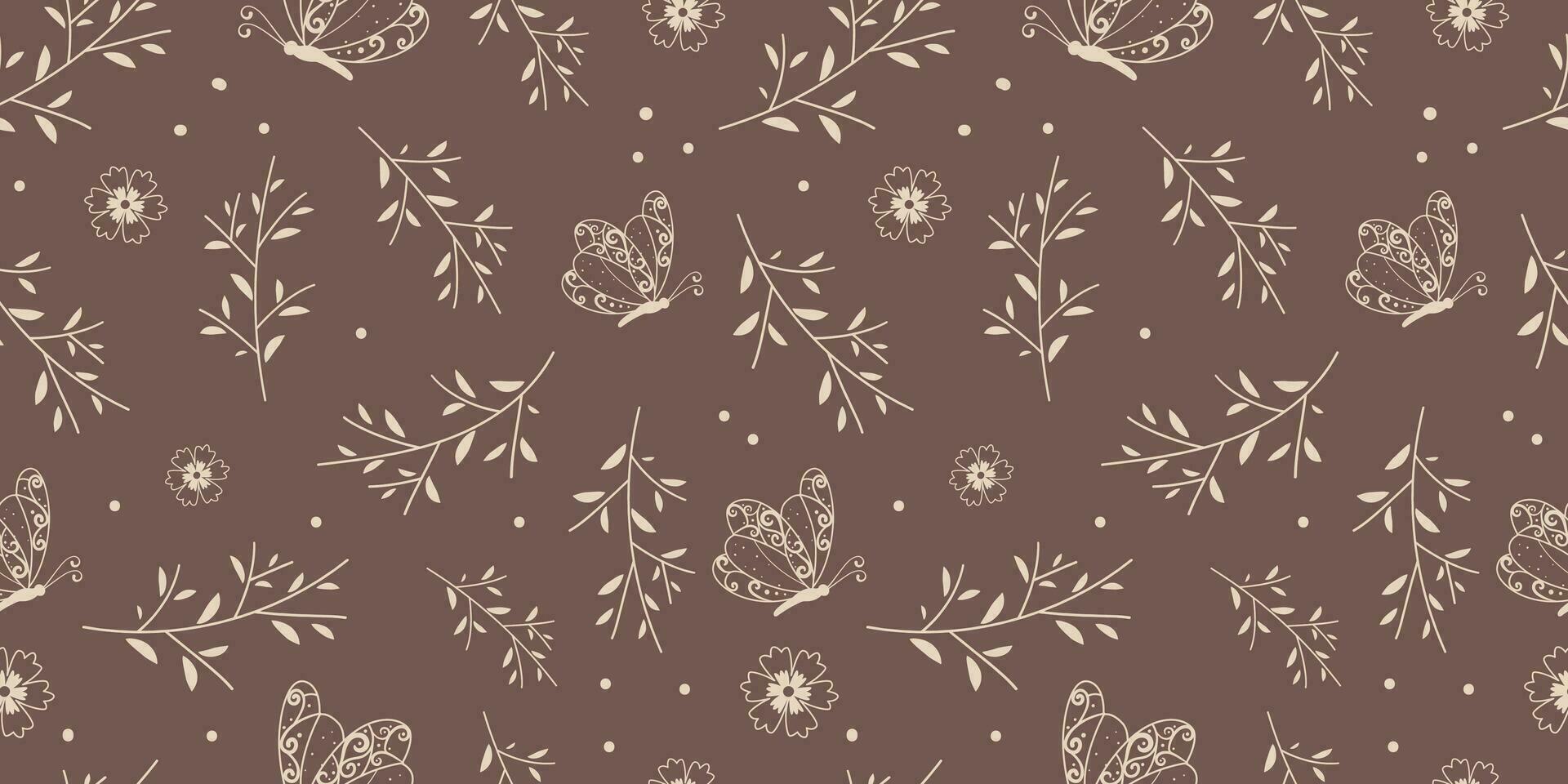 Beautiful Flowers and Butterfly Seamless Pattern vector