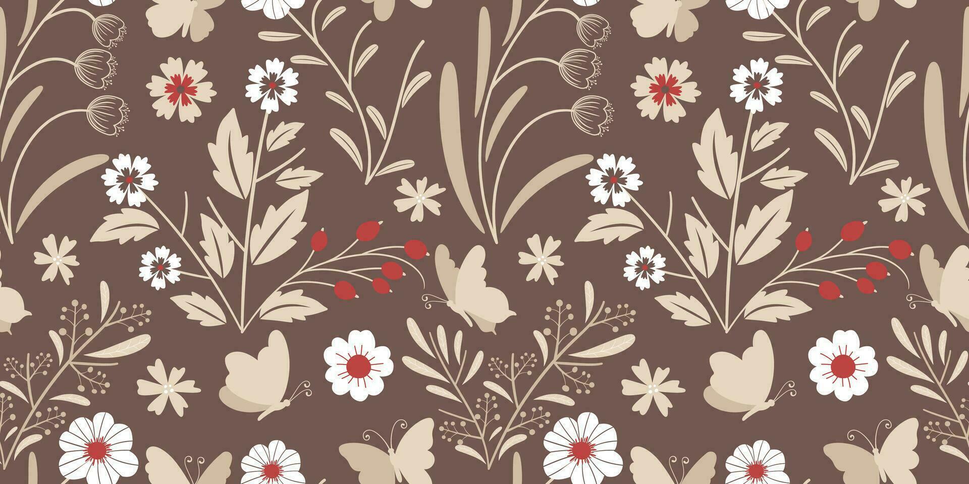 Beautiful Flowers and Butterfly Seamless Pattern vector