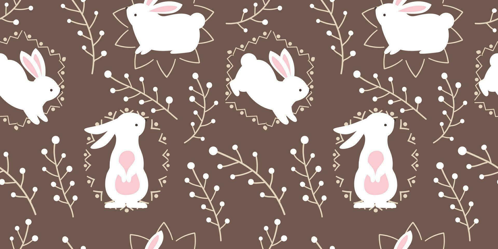 Cute Bunny In The Garden Seamless Pattern vector