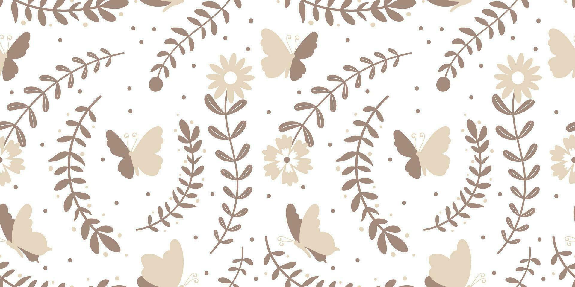 Beautiful Flowers and Butterfly Seamless Pattern vector