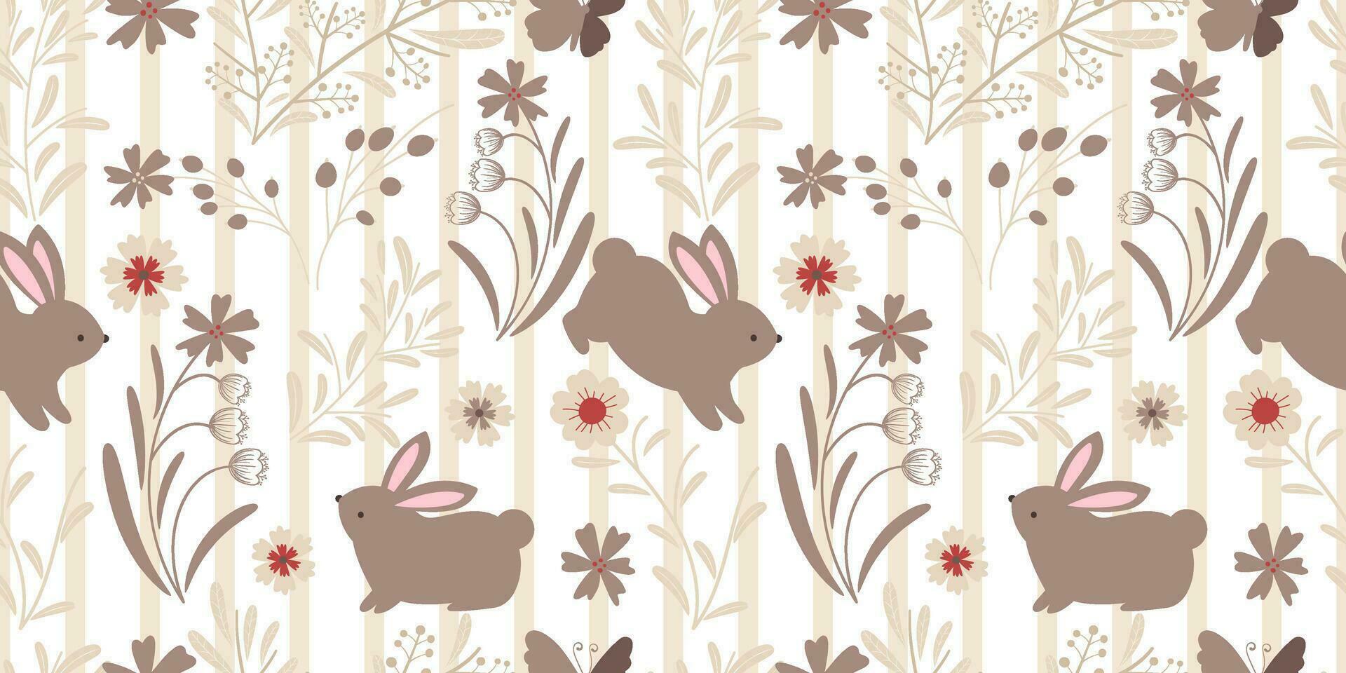 Cute Bunny In The Garden Seamless Pattern vector