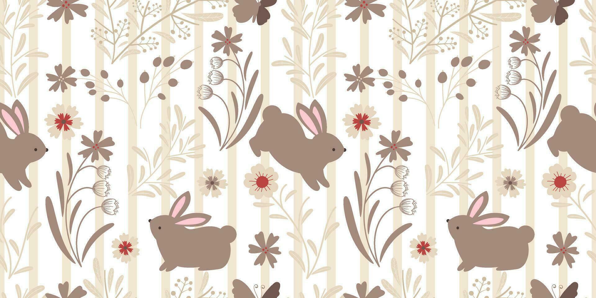 Cute Bunny In The Garden Seamless Pattern vector