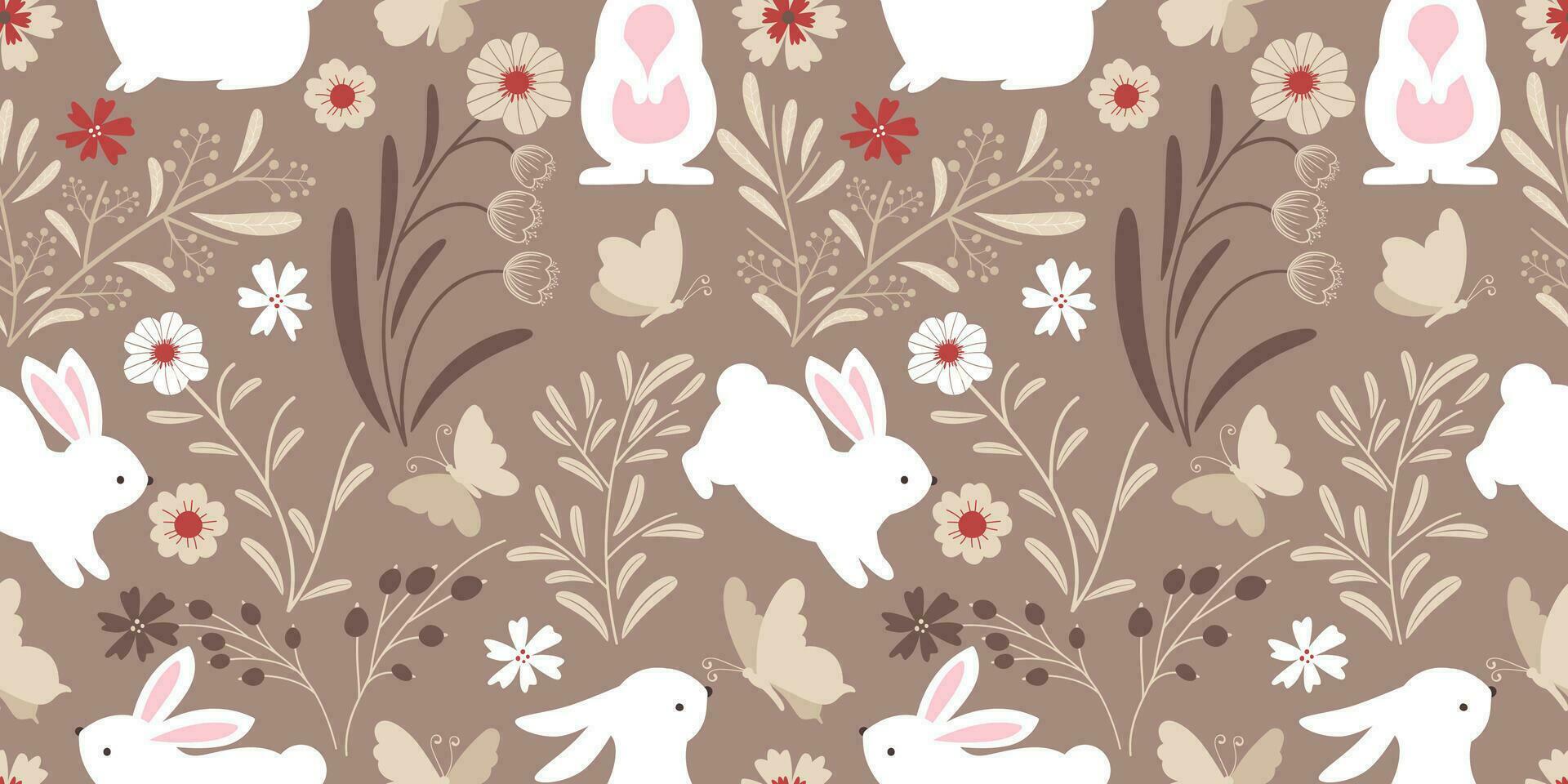 Cute Bunny In The Garden Seamless Pattern vector