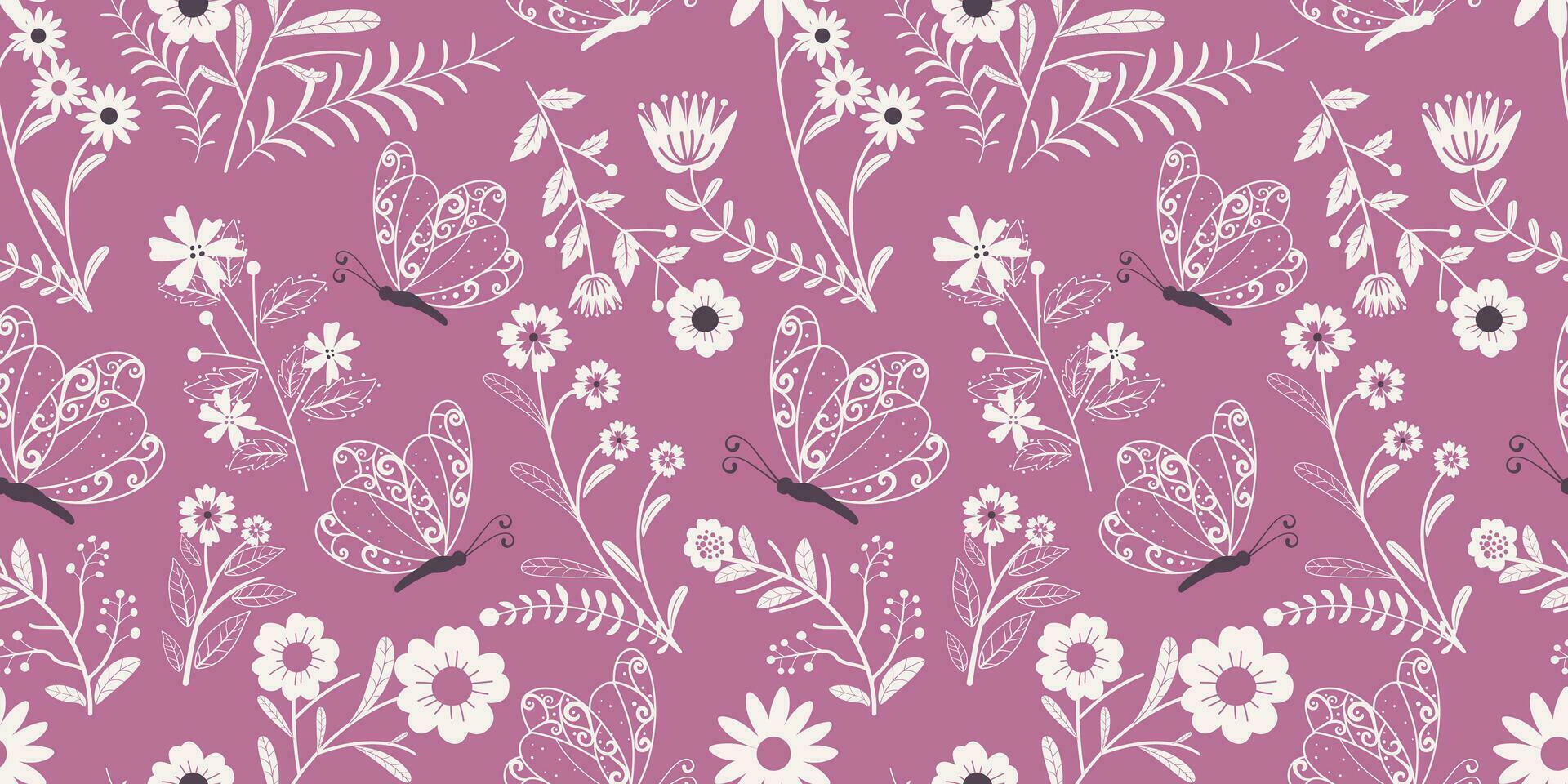 Beautiful Butterfly Garden Seamless Pattern vector