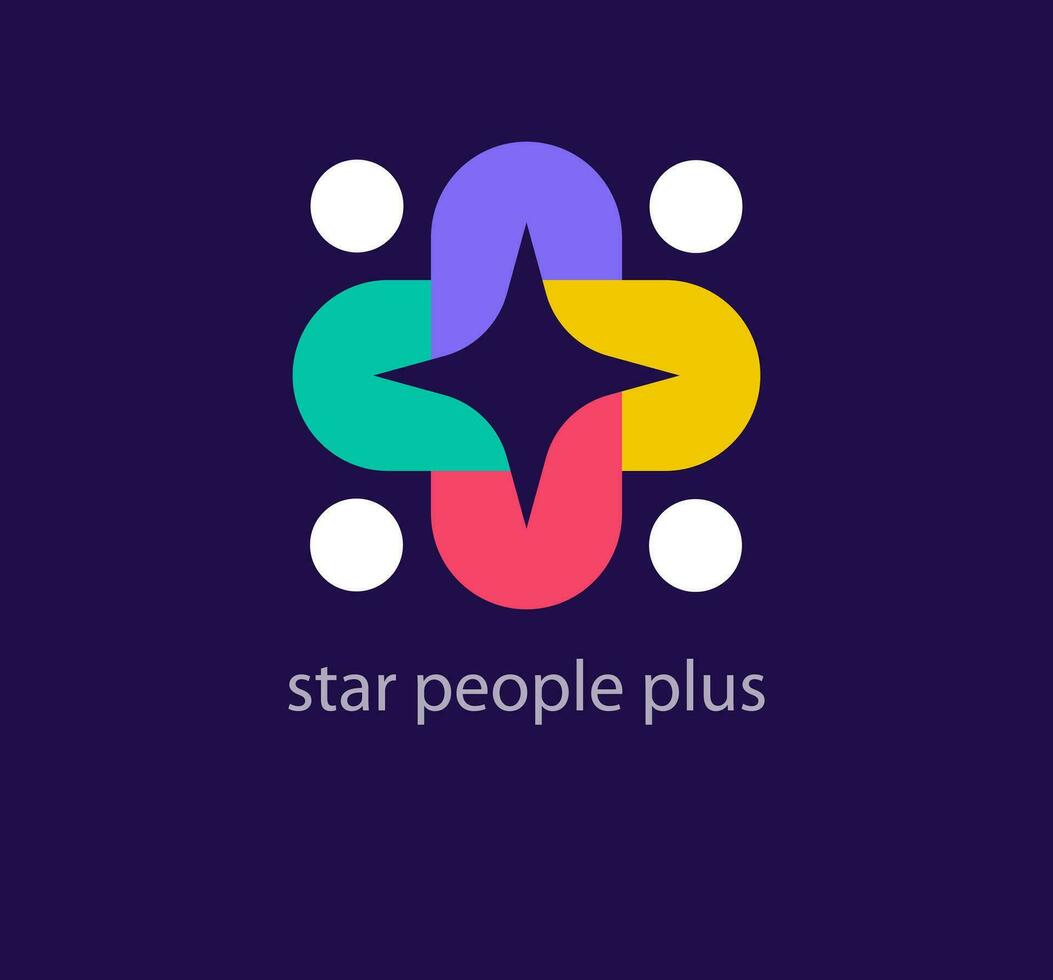 Creative human and asterisk inside plus logo. Unique color transitions. Unique health goal, teamwork logo template. vector