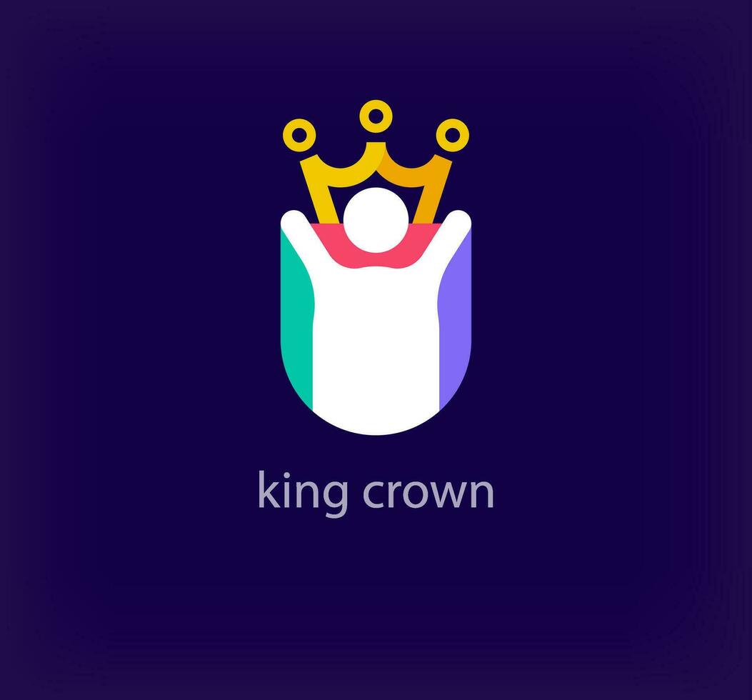 Creative team leader crown shield logo. Unique color transitions. Human logo template wearing unique crown. vector