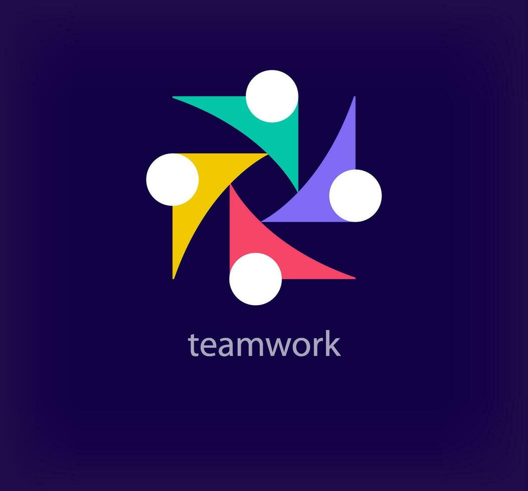 Creative teamwork logo. Unique color transitions. Unique connected team logo template. vector
