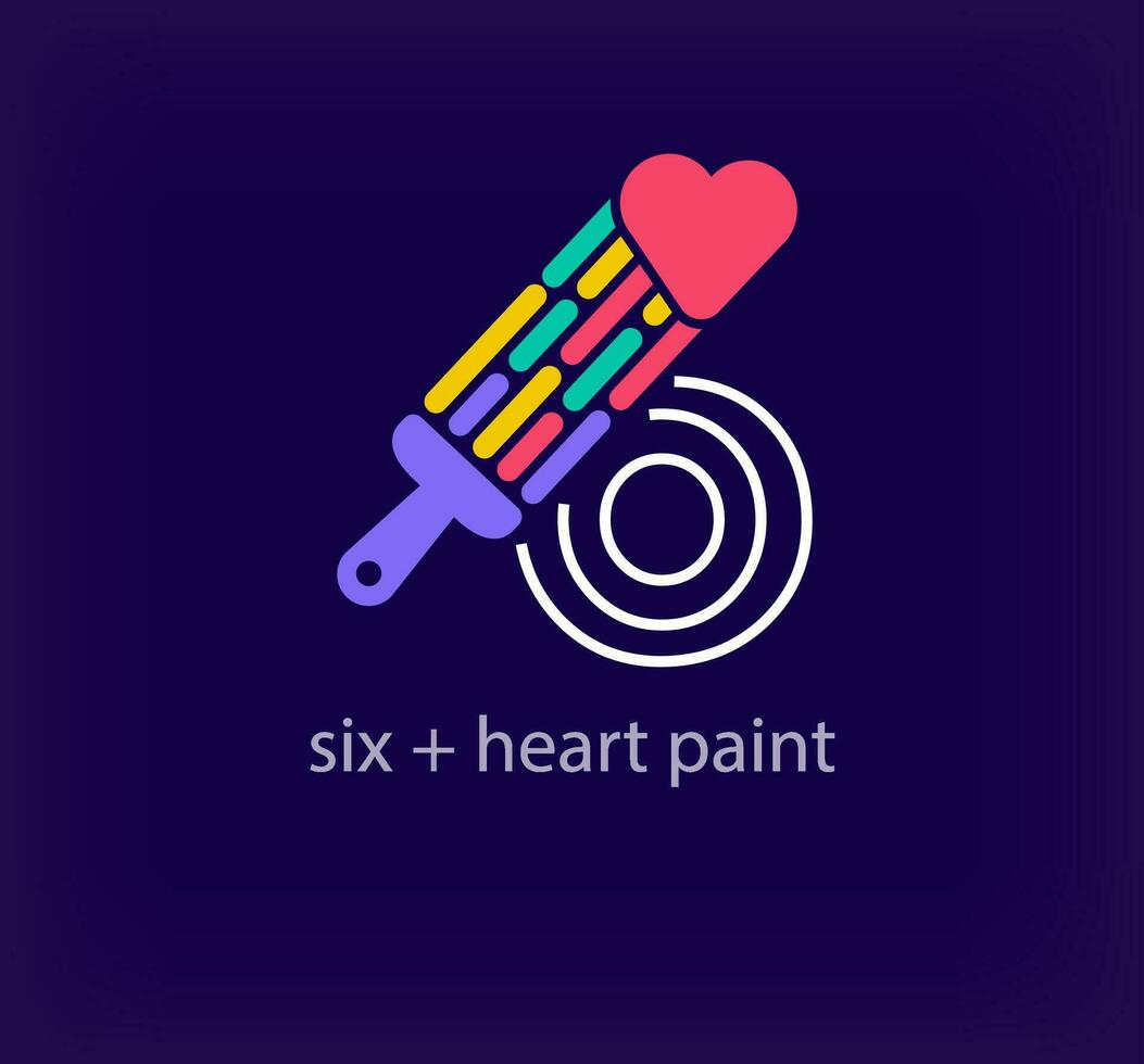 Creative number 6 heart paint logo. Unique color transitions. Unique linear letter a coloring number 6 logo template. vector
