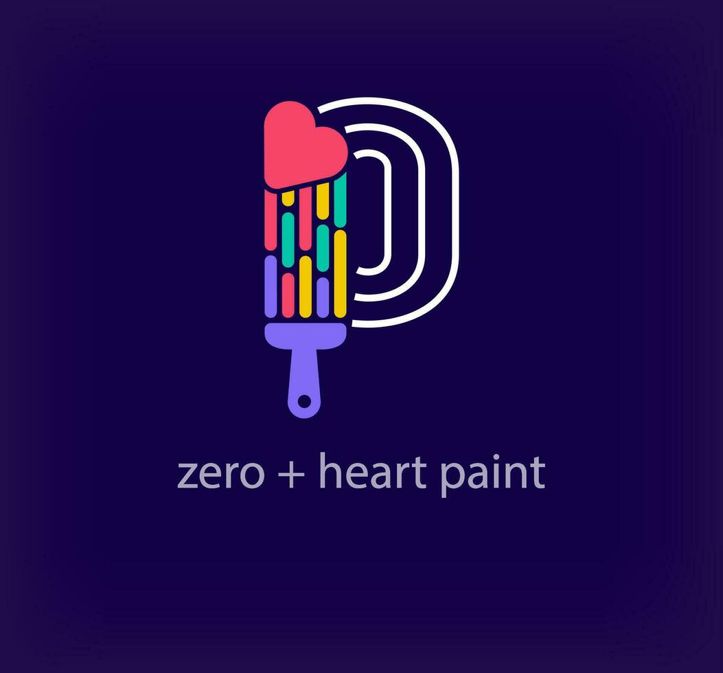 Creative number 0 heart paint logo. Unique color transitions. Unique linear letter a coloring number 0 logo template. vector
