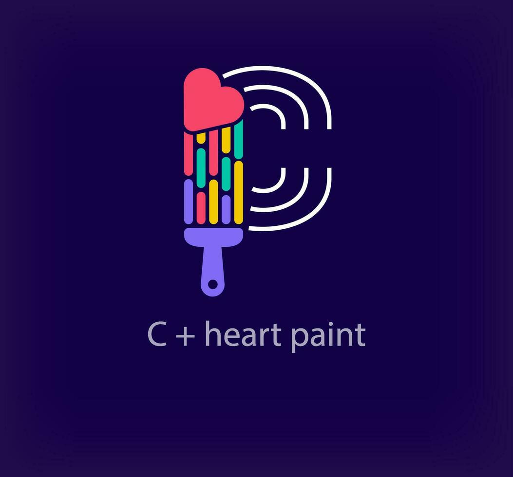 creativo letra C corazón pintar logo. único color transiciones único lineal letra un colorante letra C logo modelo. vector