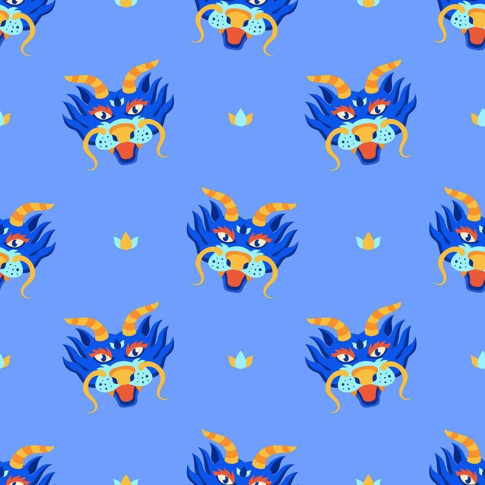 Seamless pattern dragon illustration in flat style. Happy Chinese New Year. Traditional Asian holiday lunar calendar. vector
