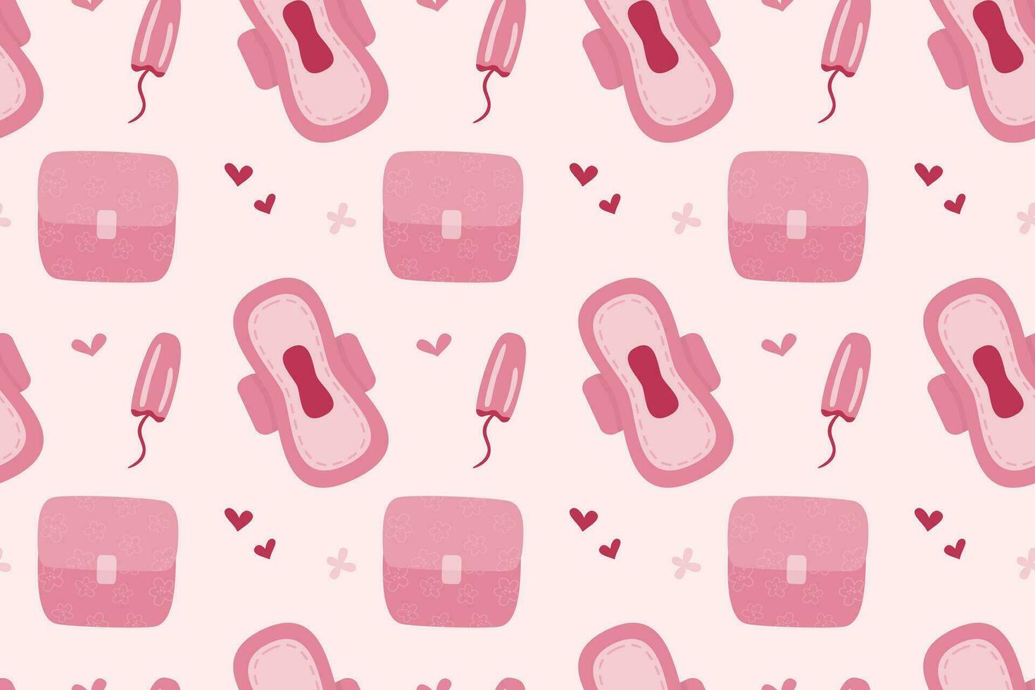 Pattern of feminine hygiene products. Menstrual pads, tampons in flat style. vector