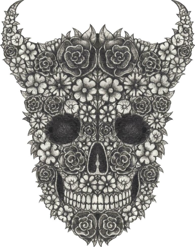 Surreal devil skull hand drawing and make graphic vector. vector