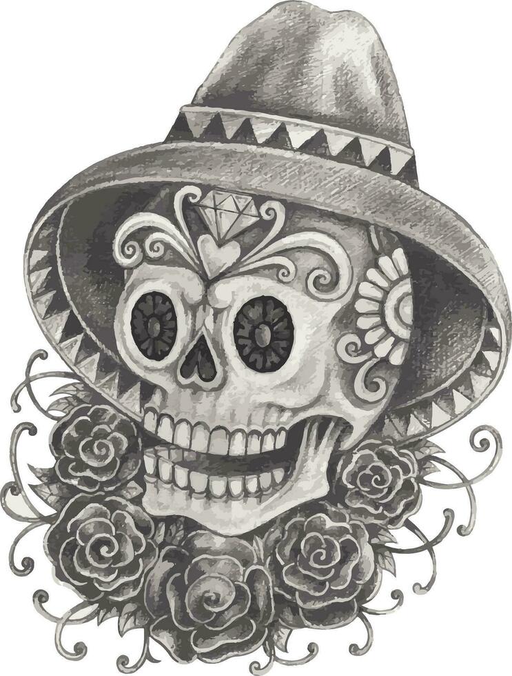 Sugar skull day of the dead. Hand drawing and make graphic vector. vector