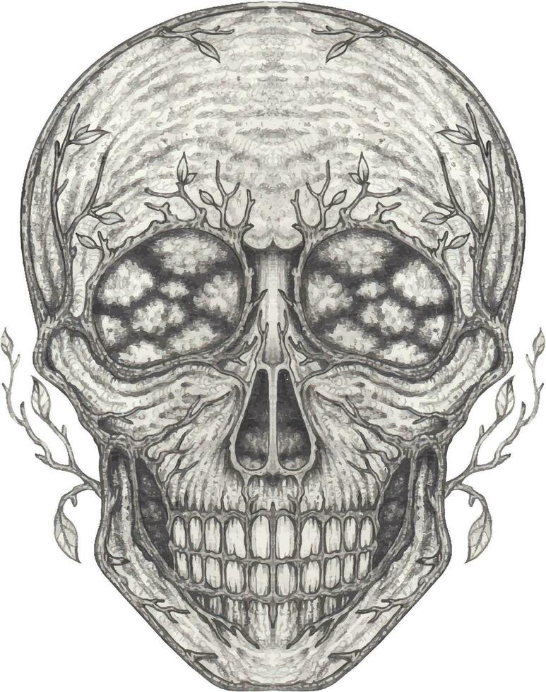 Art surreal skull. Hand drawing and make graphic vector. vector