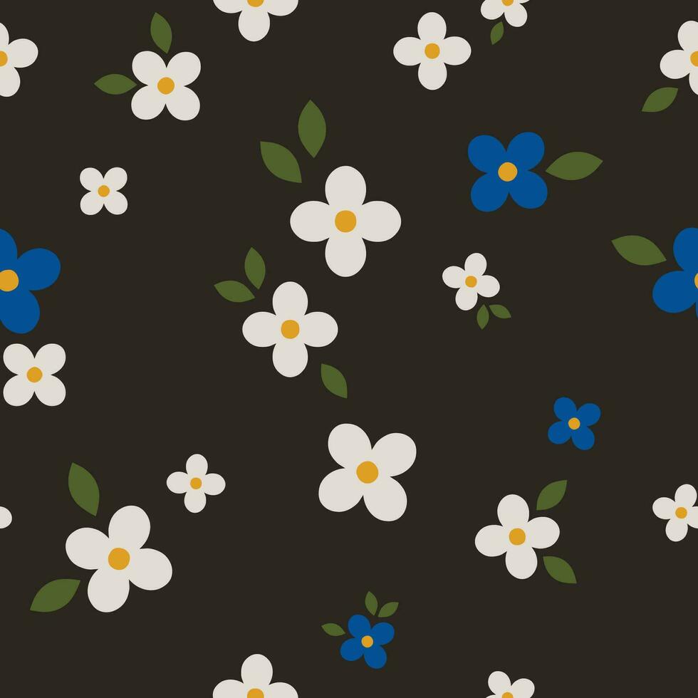 Abstract floral pattern. Vector seamless texture with small stylised flowers. Ditsy field background