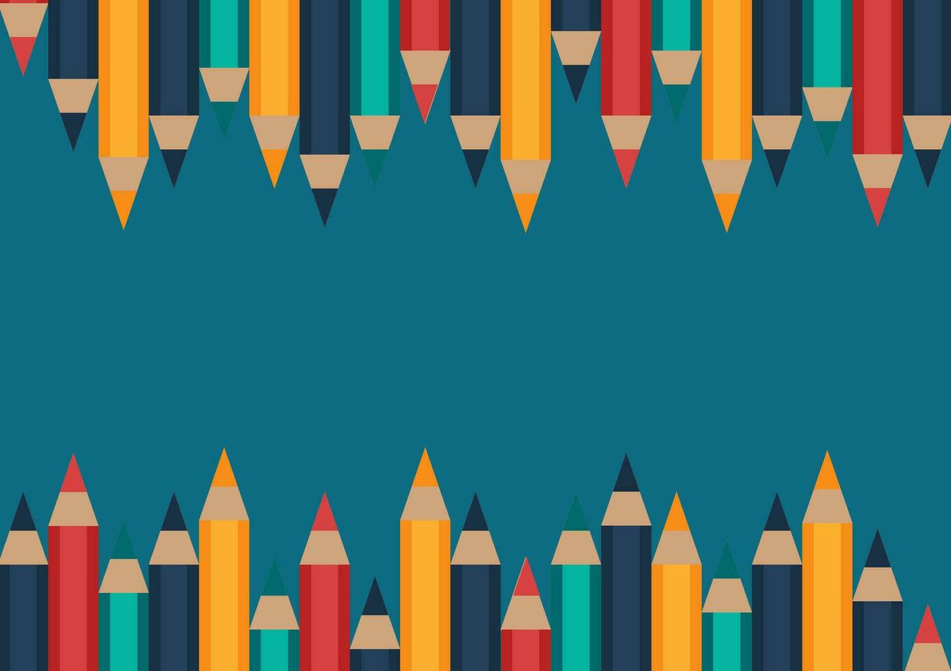 Back to school and education concept. Set of sharpened colored pencils or crayons on green background with copy space. Flat design for a banner. The art and study pictures in the classroom. vector