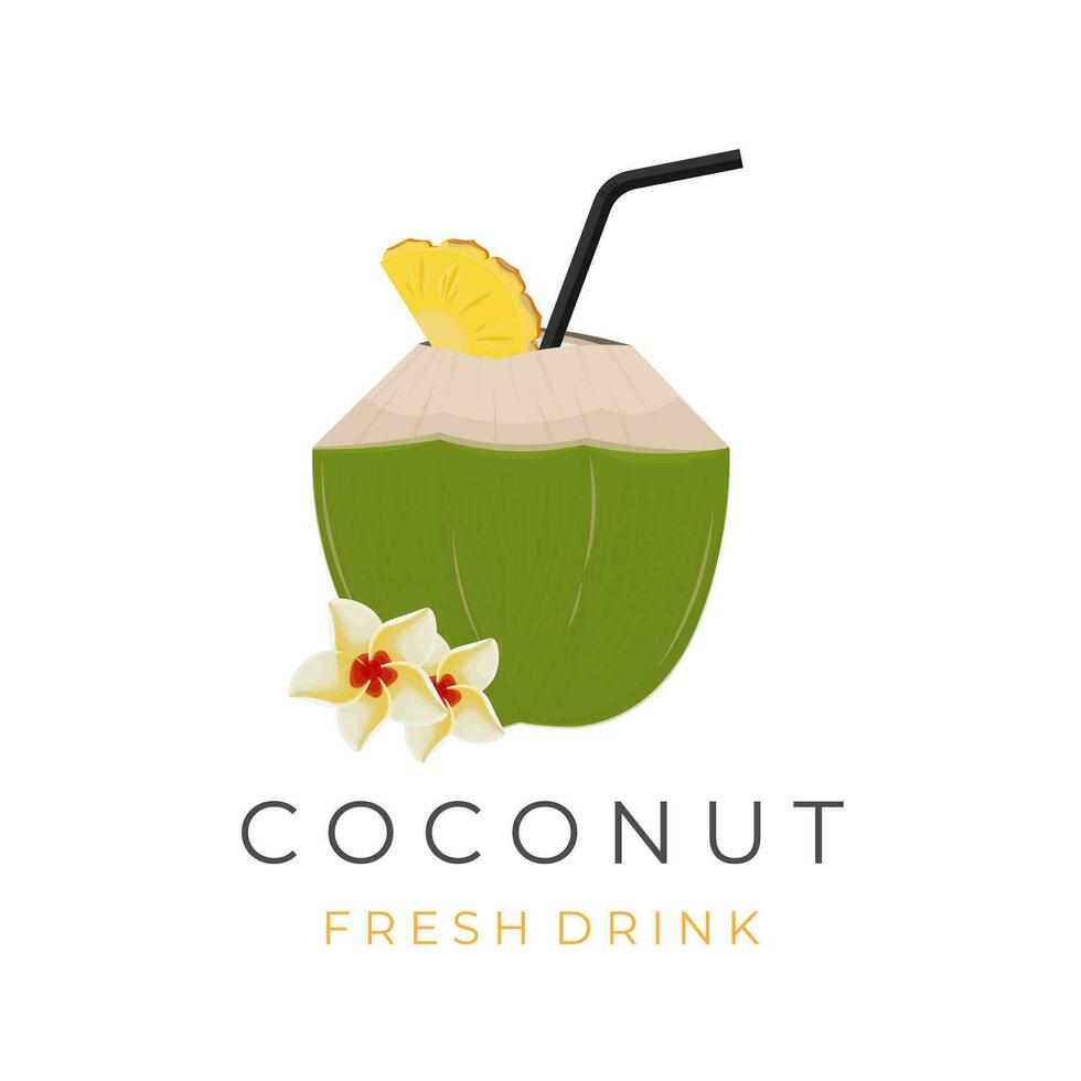 Fresco tropical verde joven Coco bebida ilustración logo vector