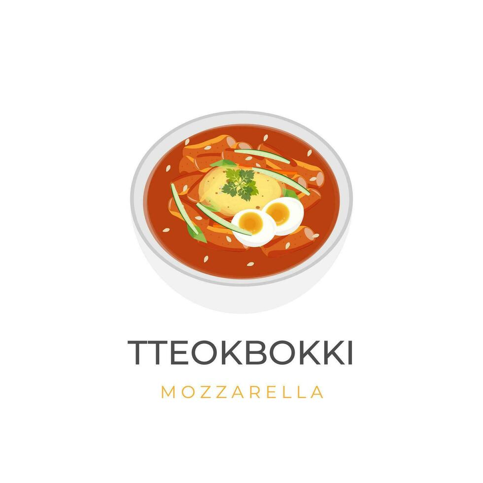 logo ilustración de tteokbokki con coreano picante gochujang salsa y adicional hervido huevo vector