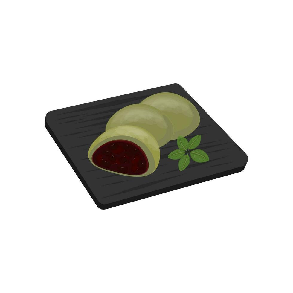 Green Tea Mochi Illustration Logo With Red Bean Paste Filling vector