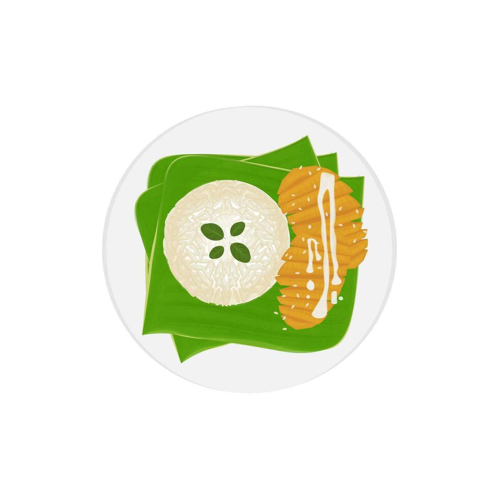 A plate of Mango Sticky Rice Thailand  Traditional Food Illustration vector