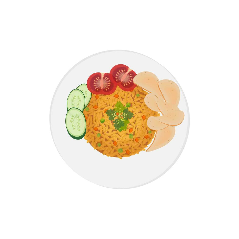 Indonesian Fried Rice Illustration Logo Served With Fresh Vegetables vector