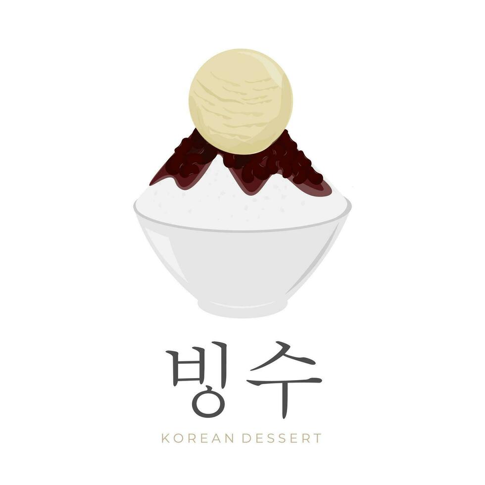 Korean Sweet Red Bean Shaved Ice Illustration Bingsu Bingsoo With Added Ice Cream vector