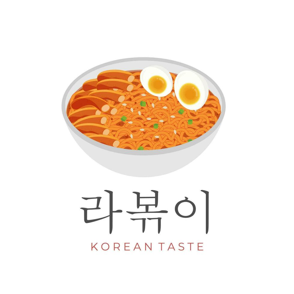 coreano rabokki ramyeon tteokbokki vector ilustración logo