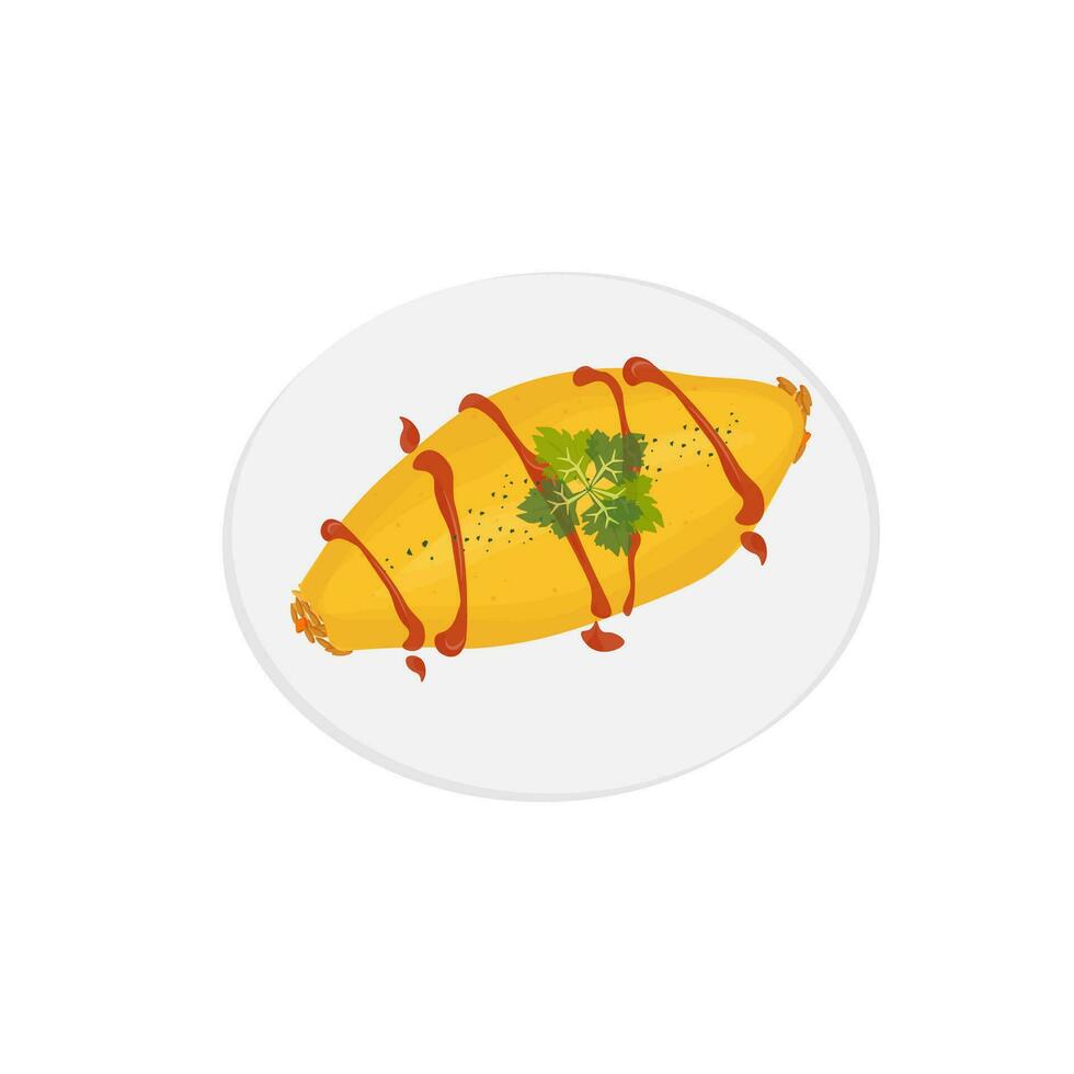 logo ilustración hecho en casa omurice con salsa de tomate vector