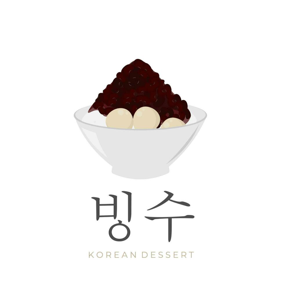 coreano dulce rojo frijol afeitado hielo ilustración logo bingsu bingsoo vector