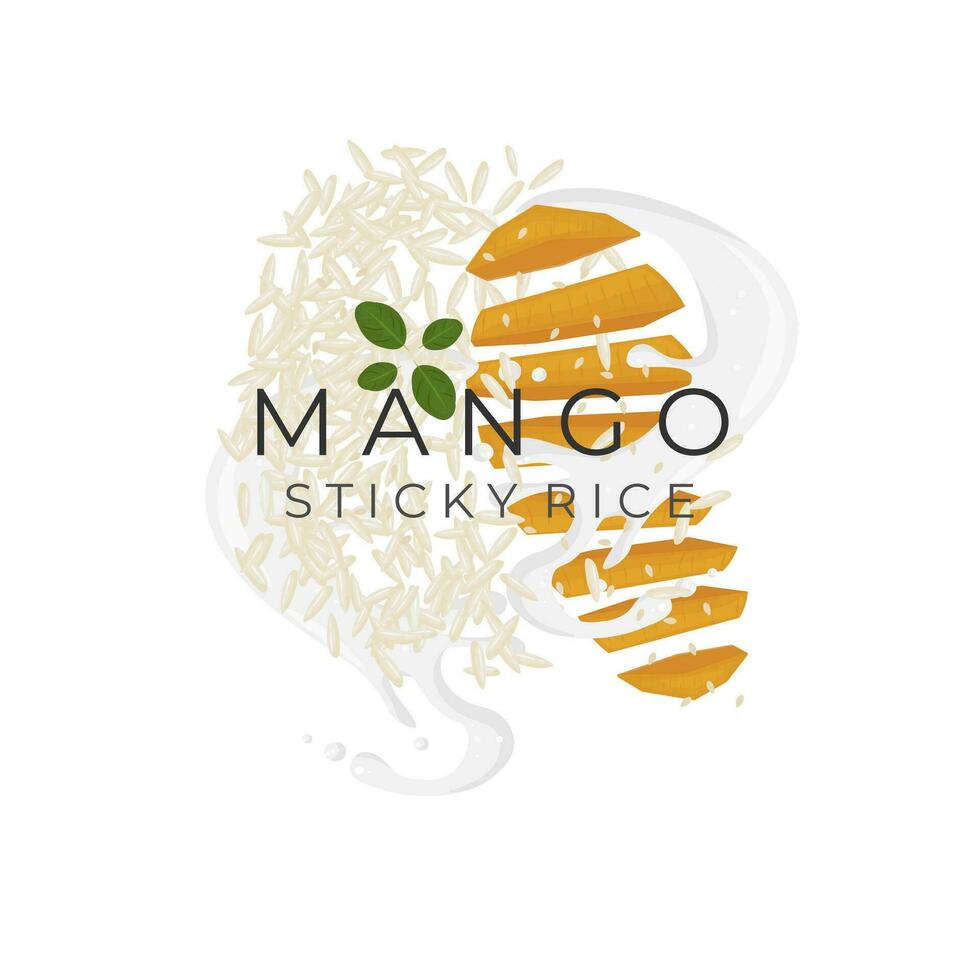 Mango Sticky Rice Vector Illustration Logo With Delicious Coconut Milk