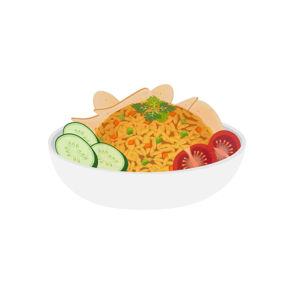 Indonesian Fried Rice Illustration Logo With Crackers Added vector