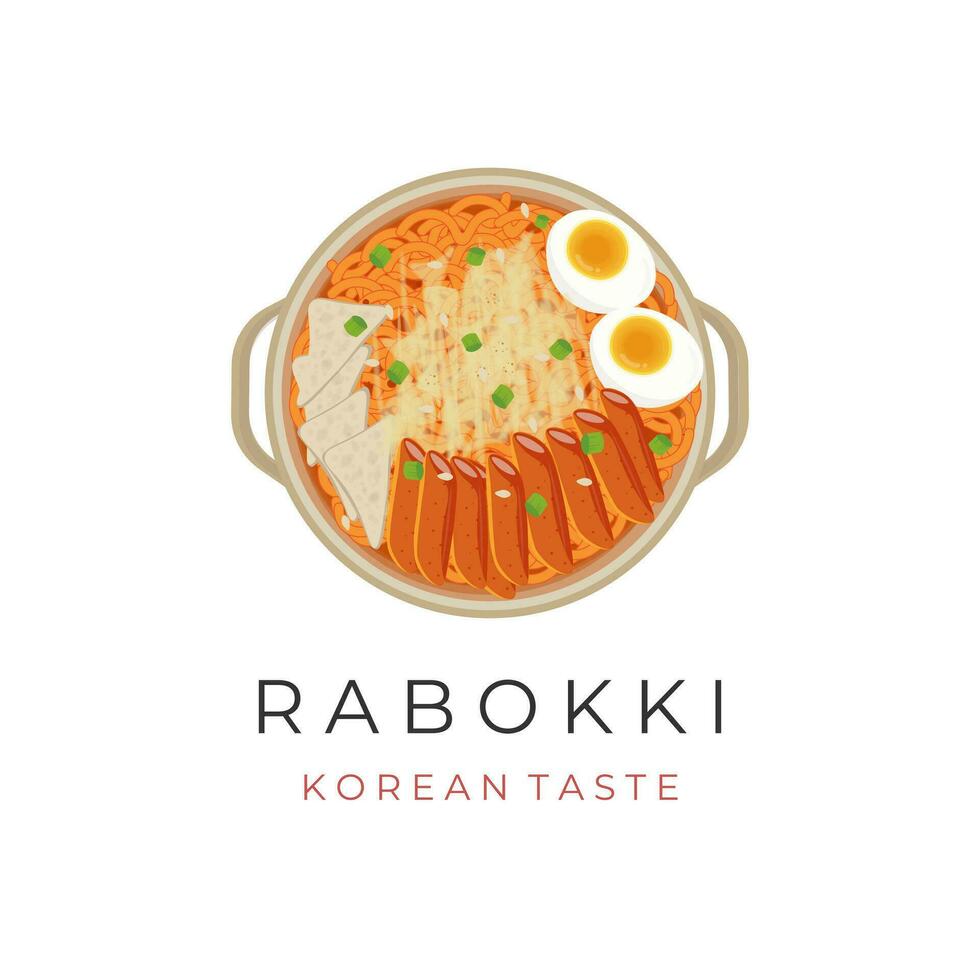 coreano picante instante fideos ilustración logo ramyeon tteokbokki rabokki con adicional Derretido queso vector