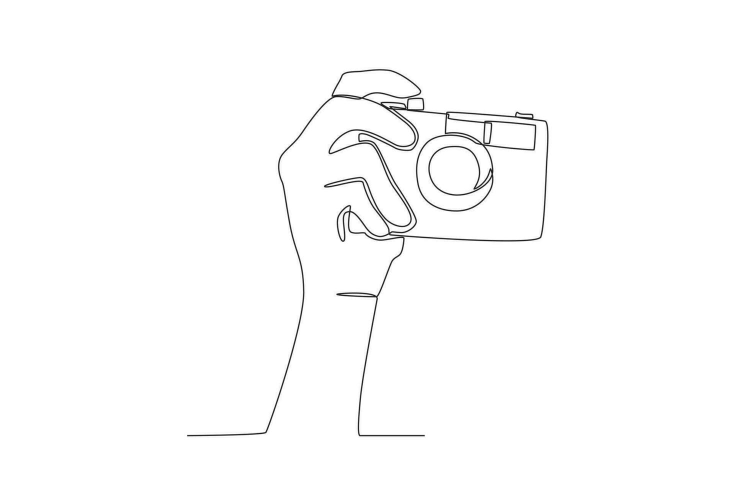 A hand presses the camera button vector