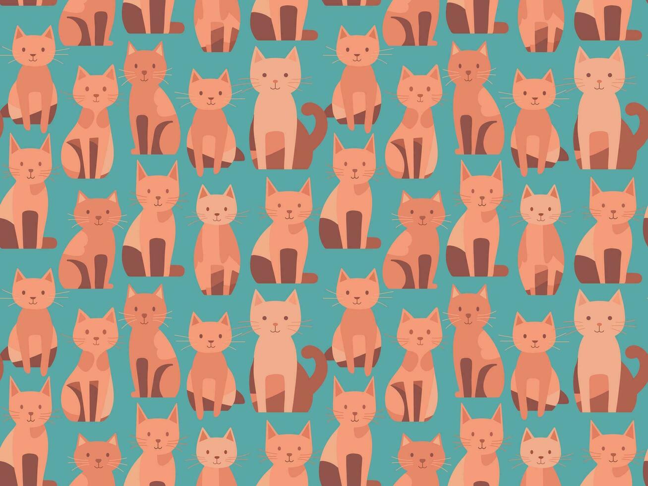 Vector Seamless flat ginger cat texture, kitty neko fashion pattern, orange kitten fabric, cat day decor