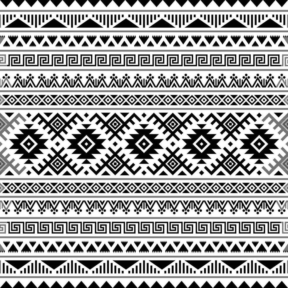 Native American ethnic pattern design. Illustration of Traditional motif Seamless Aztec pattern. Black and white. Design for textile, fabric, clothing, curtain, rug, ornament, wallpaper, wrapping. vector